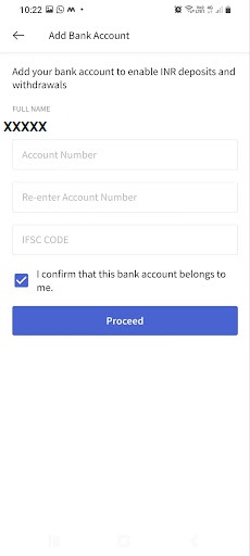 CoinCDX enter bank details