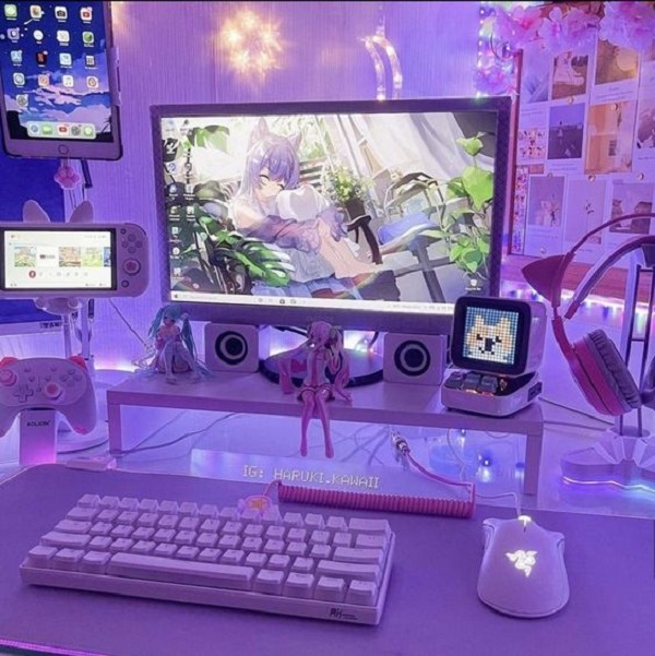 Cute Kawaii Gaming Setup - Pinkish and Purplish