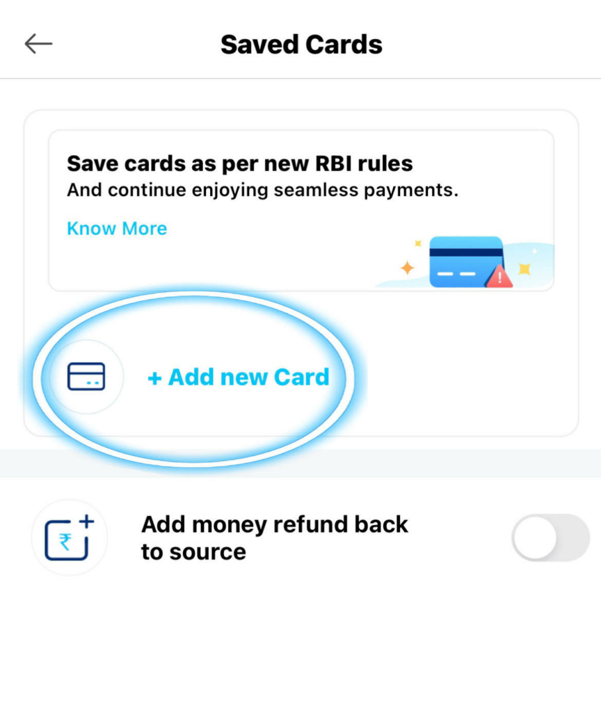 Add New Card Paytm Option