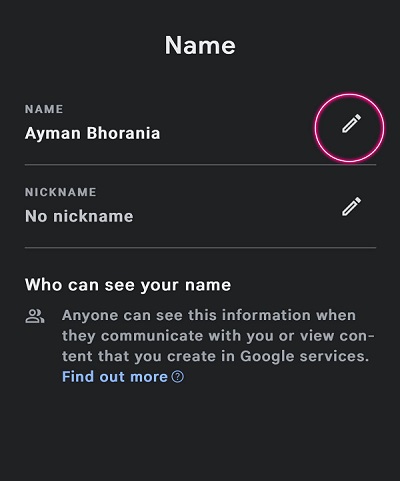 Changing GPay Name on iPhone