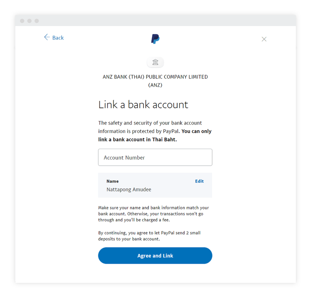 link bank account
